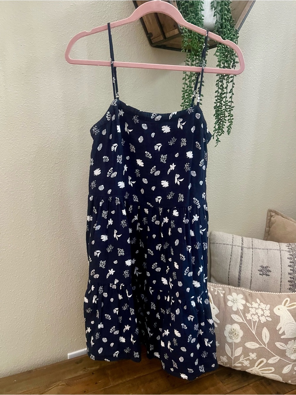 Loft Navy Blue Floral Tiered Seashell Sundress